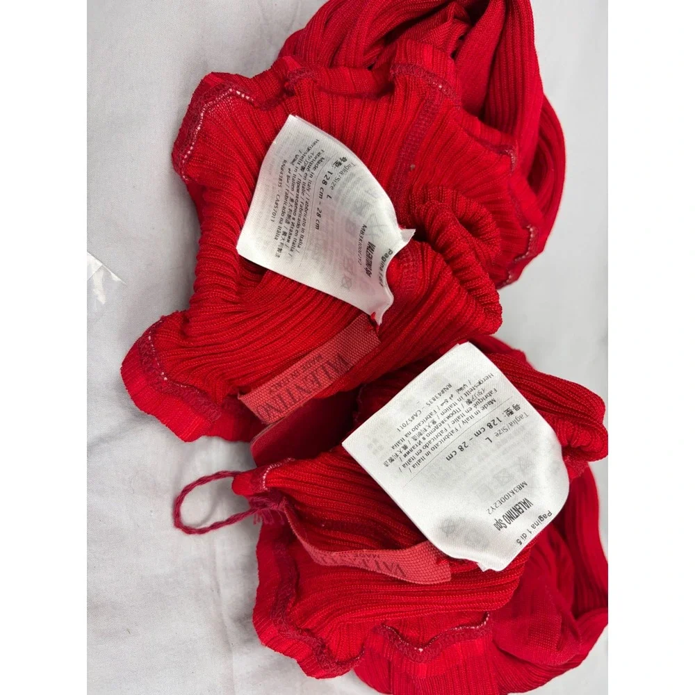 Valentino Red Ribbed Knit Tights Set of 2 Pairs Made in Italy large
